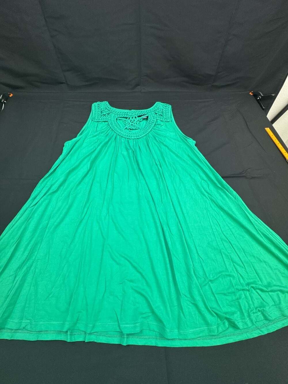 Roman's Sleeveless Dress Size 18/20 Green Crochet Trim